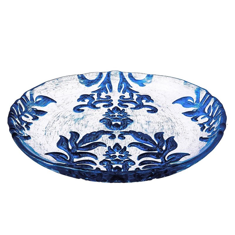 Shop Red Pomegranate Collection Damask Set/4 6.5" Gilded Glass Canapé Plates In Blue