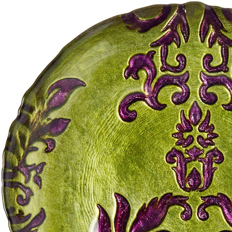 Shop Red Pomegranate Collection Damask Set/4 6.5" Gilded Glass Canapé Plates In Green