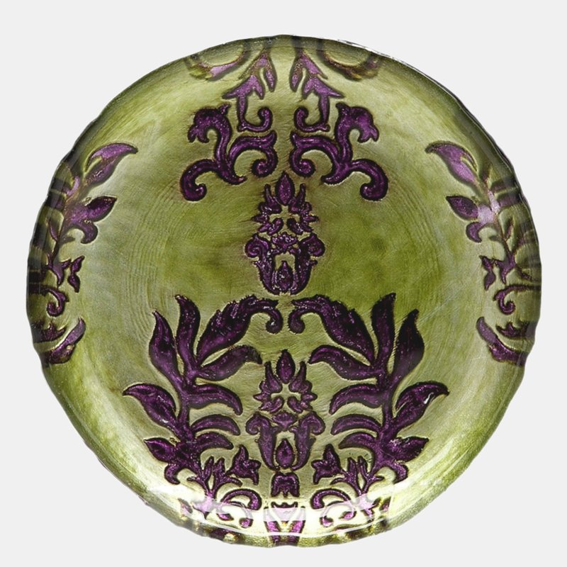 Shop Red Pomegranate Collection Damask Set/4 6.5" Gilded Glass Canapé Plates In Green