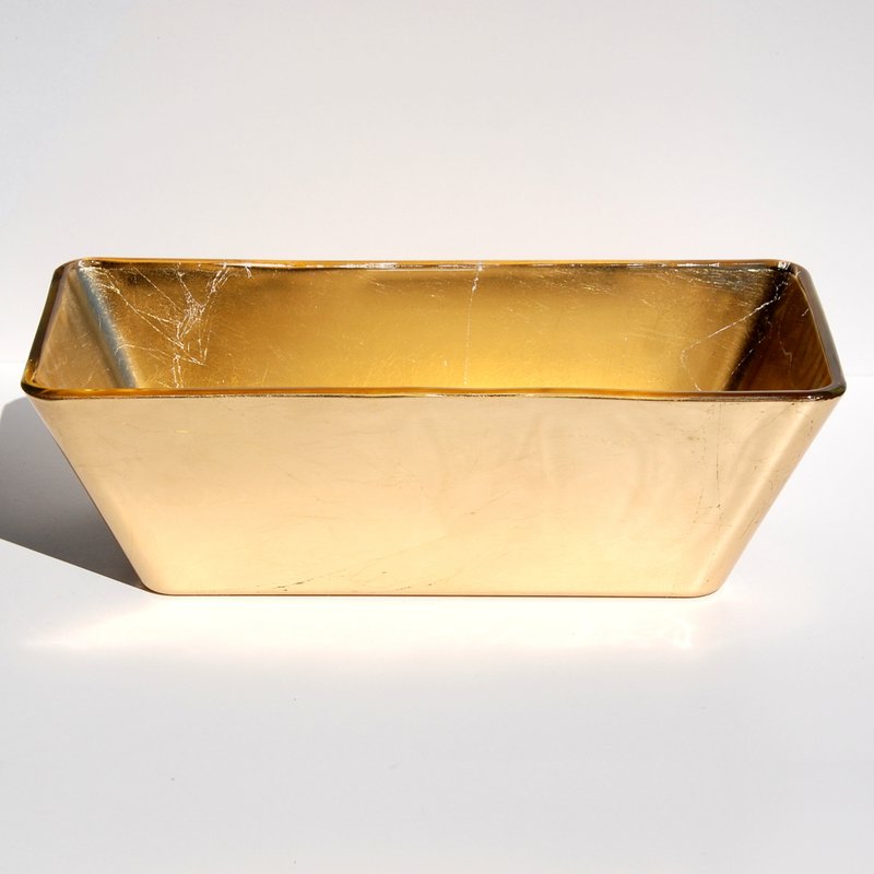 Shop Red Pomegranate Collection Doré 13" Gilded Glass Rectangular Bowl In Gold