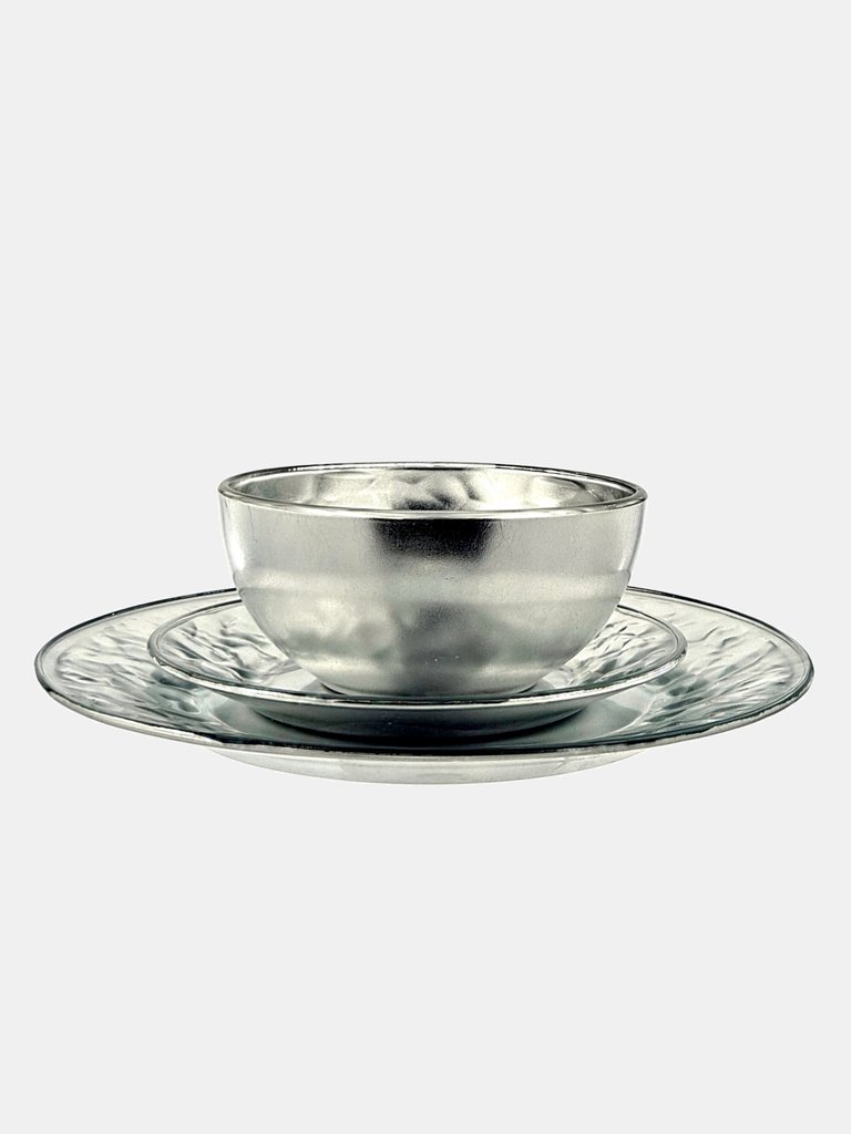 Galet 12 Pcs. Gilded Glass Dinnerware Set - Silver