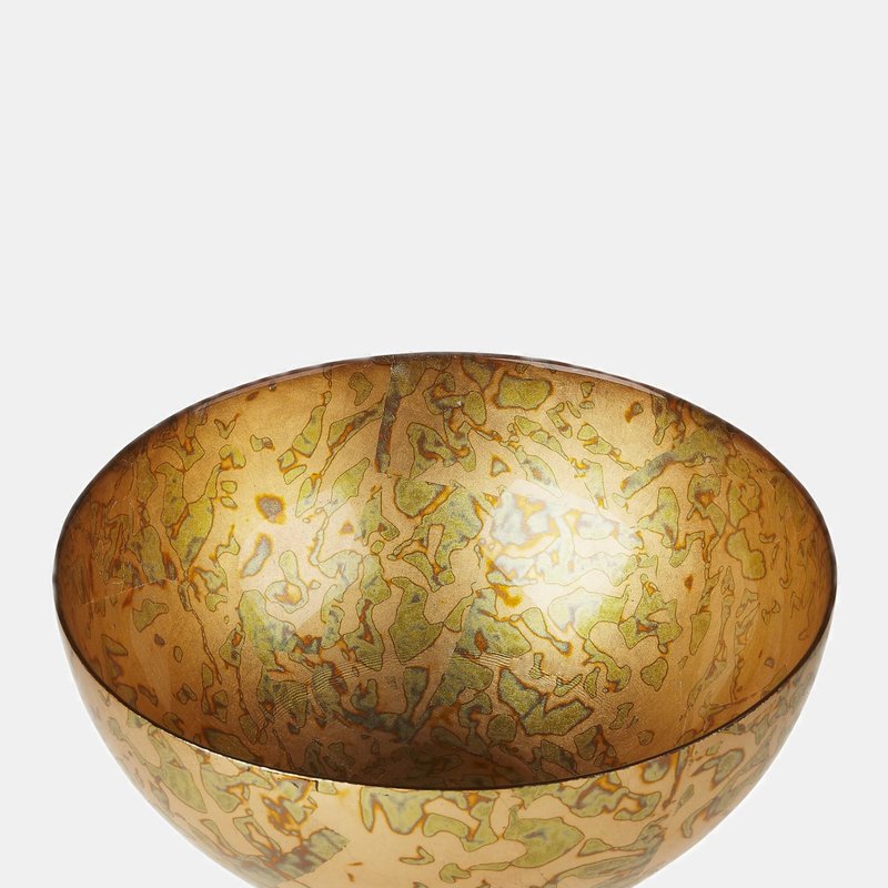 Shop Red Pomegranate Collection Patina 12" Gilded Glass Deep Salad Bowl In Gold
