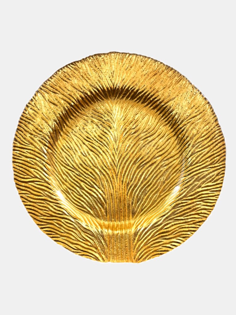 Tree of Life Set/4 11" Gilded Glass Dinner Plates - Gold