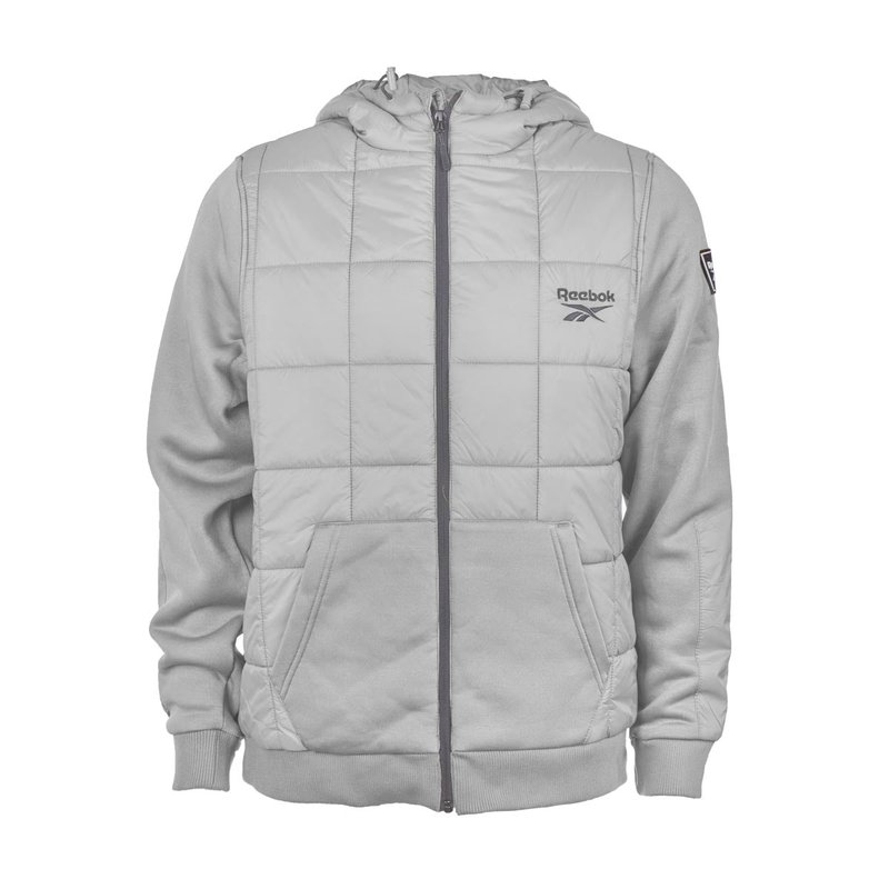 Shop Reebok Men's Mixed Media Jacket With Tricot Sleeve In Grey