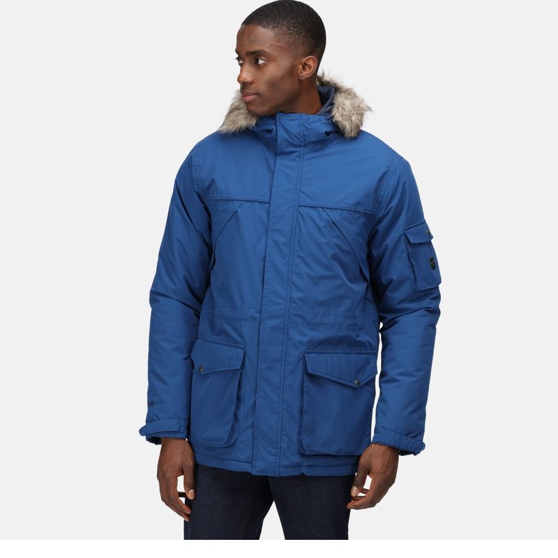 Shop Regatta Mens Salinger Ii Faux Fur Insulated Parka Jacket In Blue