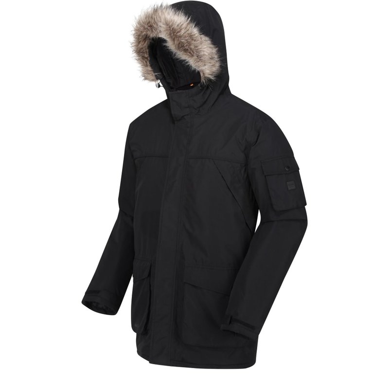 Shop Regatta Mens Salinger Ii Faux Fur Insulated Parka Jacket In Black