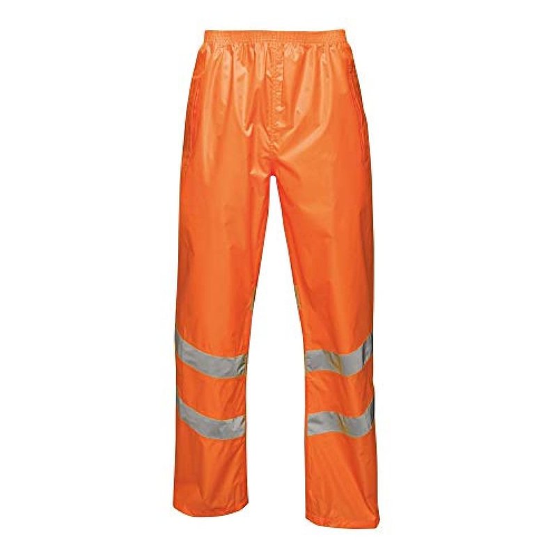 Regatta Unisex Hi Vis Pro Reflective Packaway Work Over Trousers In Orange