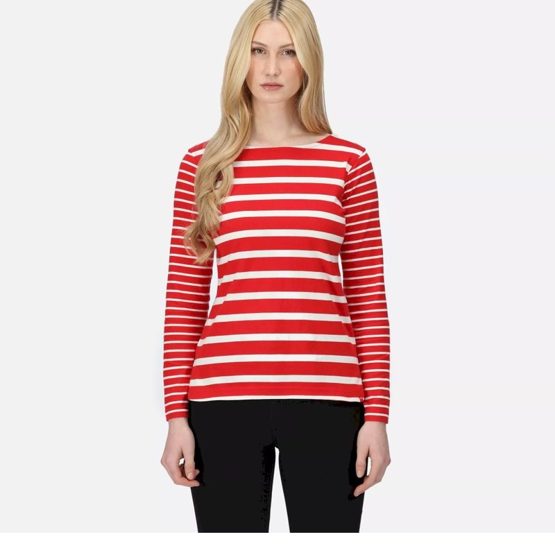 Regatta Womens/ladies Farida Striped Long-sleeved T-shirt In Red