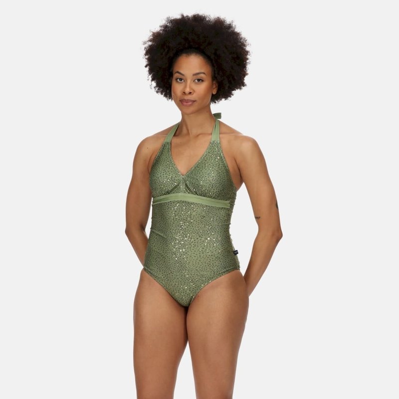 Regatta Womens/ladies Flavia Abstract One Piece Bathing Suit In Green