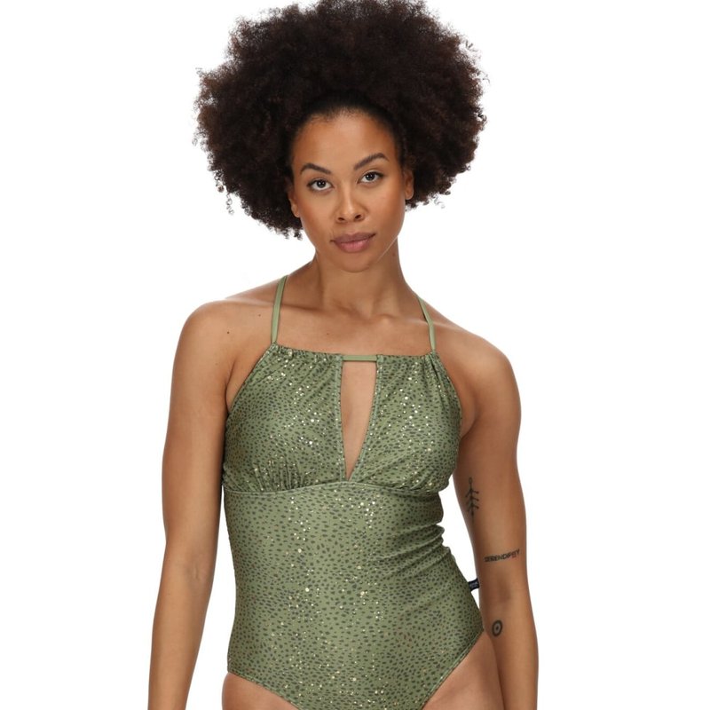 Regatta Womens/ladies Halliday Abstract One Piece Bathing Suit In Green