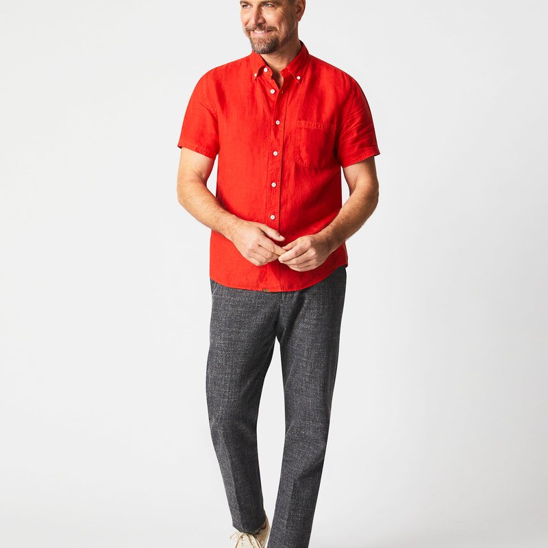 Shop Billy Reid Short Sleeve Linen Tuscumbia Shirt Button Down In Red
