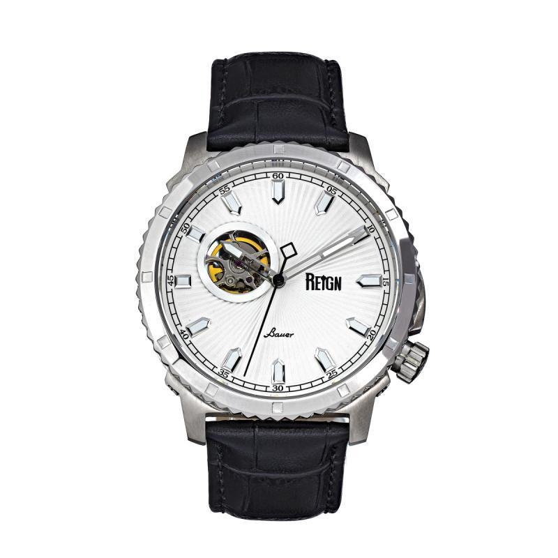 Reign Watches Reign Bauer Automatic Semi-skeleton Leather-band Watch In White