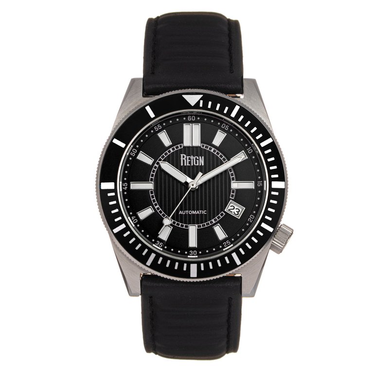 Shop Reign Francis Leather-band Watch W/date In Black