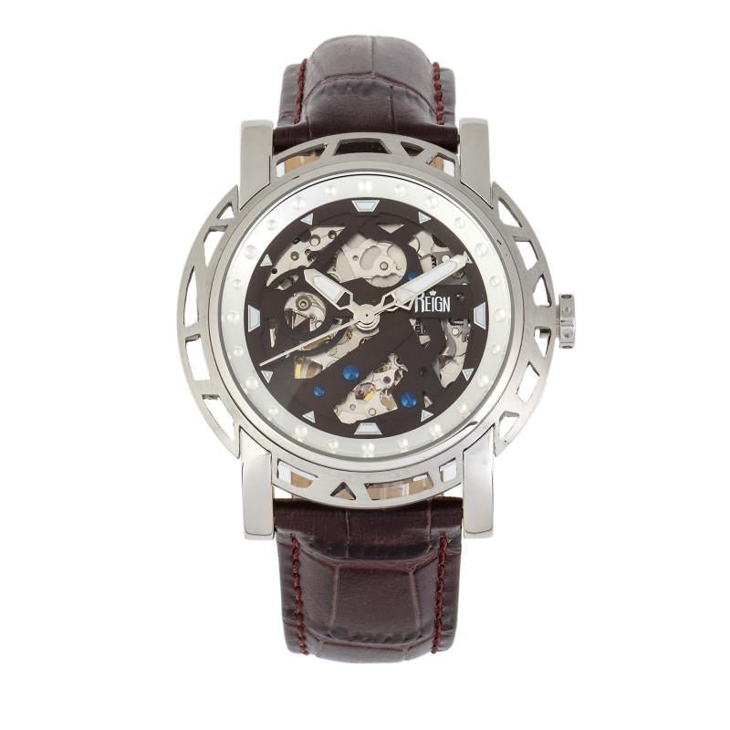 Reign Watches Reign Stavros Automatic Skeleton Leather-band Watch In Brown