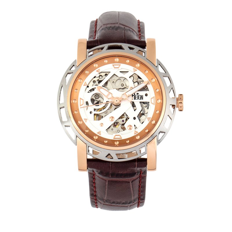 Reign Watches Reign Stavros Automatic Skeleton Leather-band Watch In White