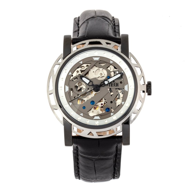 Reign Watches Reign Stavros Automatic Skeleton Leather-band Watch In Grey