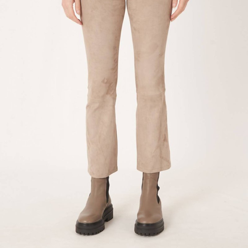 Shop Repeat Cashmere Cropped Bootcut Suede Pants In Brown