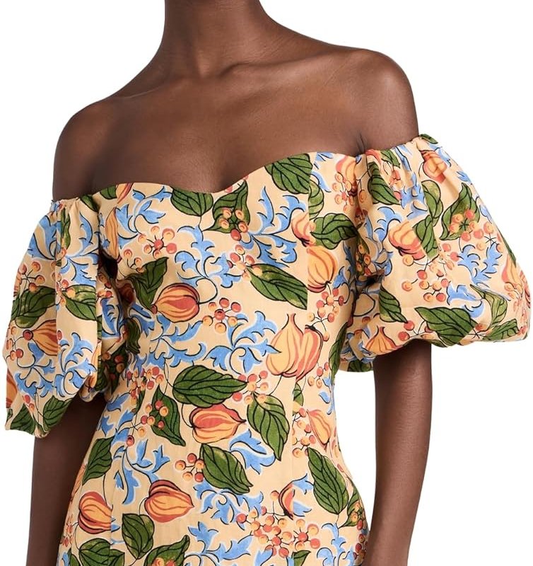 Shop Rhode Women's 100% Linen Mini Dali Dress, Capri Orchard, Orange, Floral Mini In Brown
