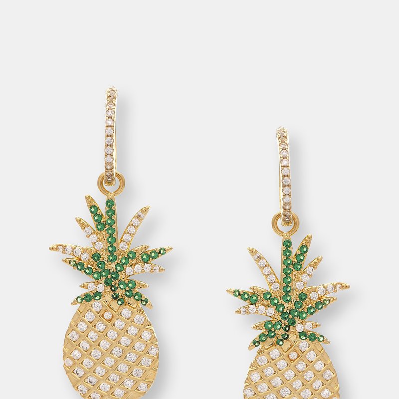 Rivka Friedman Convertible Pineapple Emerald + Cz Dangle Earrings In Gold