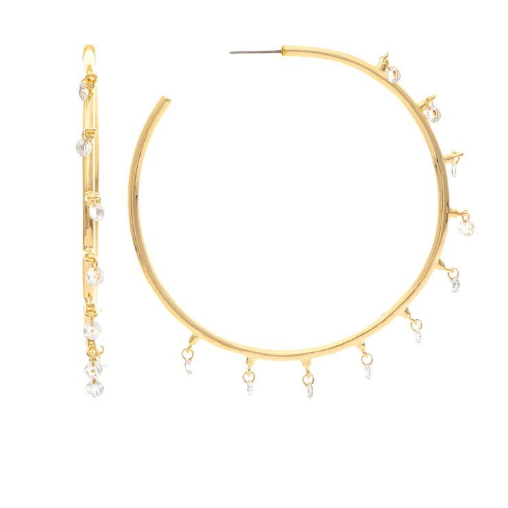 Rivka Friedman Cubic Zirconia Dangle Hoop Earrings In Gold