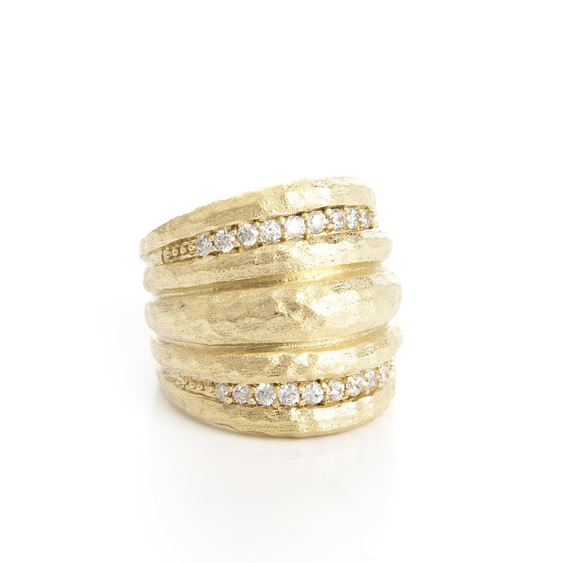Rivka Friedman Cubic Zirconia Wide Hammered Band Ring In Gold