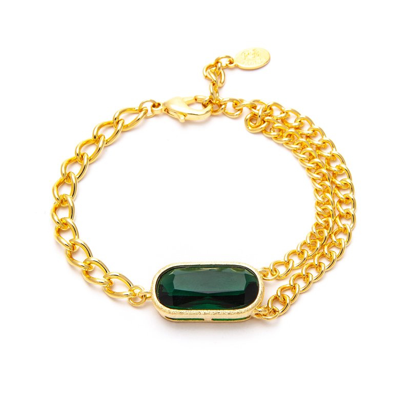 Shop Rivka Friedman Curb Link Double Chain Bracelet With Emerald Bezel Center In Gold