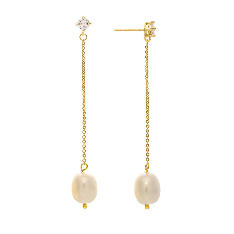 Rivka Friedman Cz And Pearl Chain Drop Dangle Earrings
