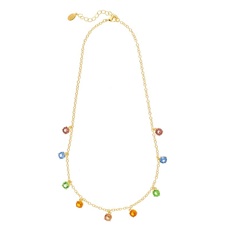 Rivka Friedman Dangling Rainbow Crystal Necklace In Gold
