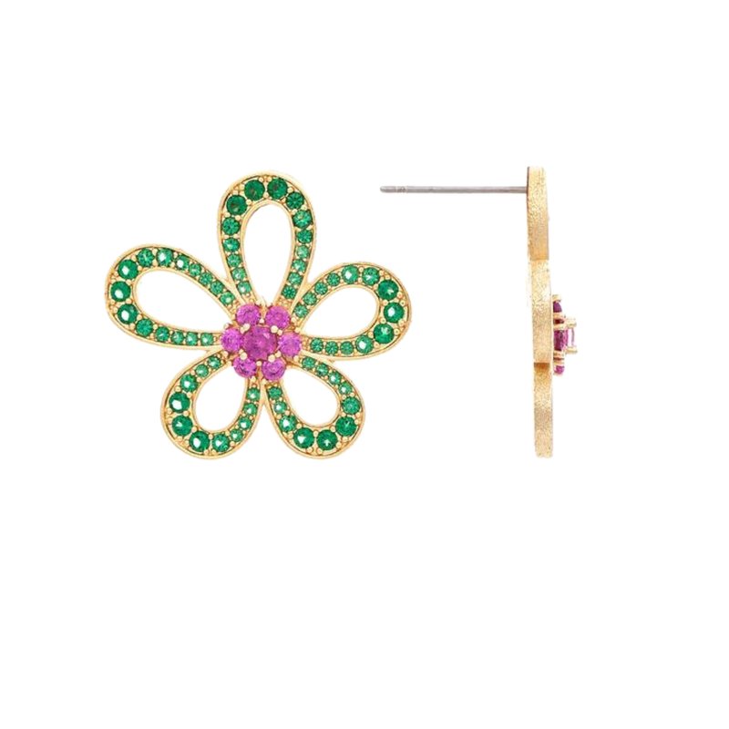 Rivka Friedman Emerald And Blush Crystal Floral Earrings In Gold