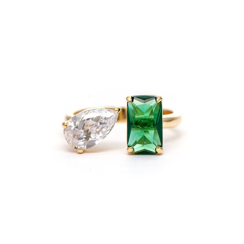 Rivka Friedman Emerald Crystal + Cubic Zirconia Open Band Ring In Gold