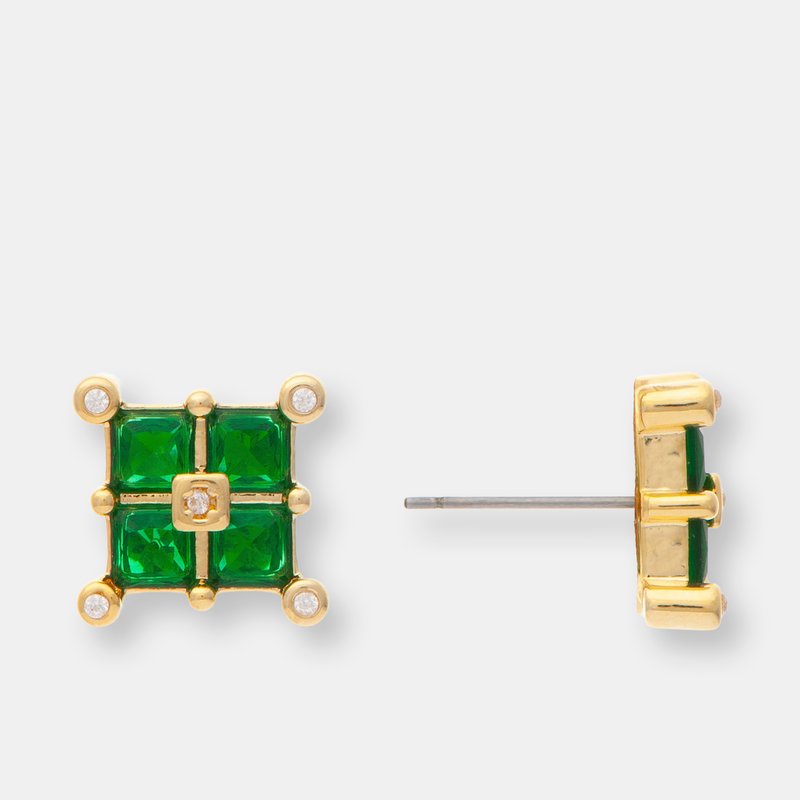 Rivka Friedman Emerald Crystal Square Cluster Stud Earrings In Green