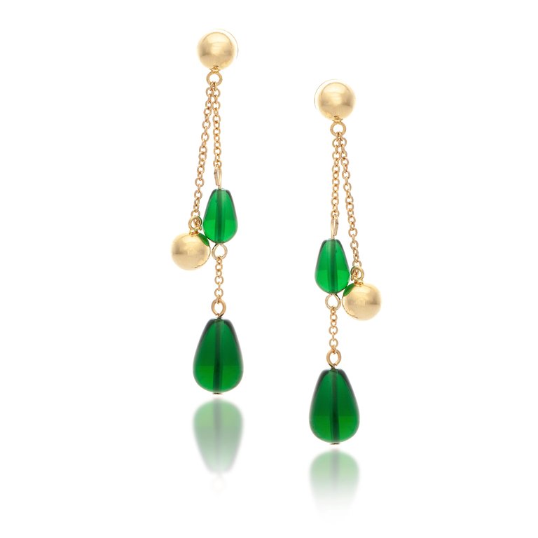 Emerald + Polished Bead Chain Dangle Earrings - Green