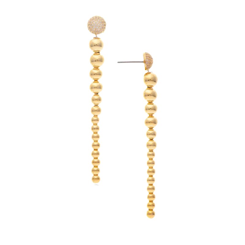Rivka Friedman Graduated Polished Bead + Pave Dangle Earrings In Gold