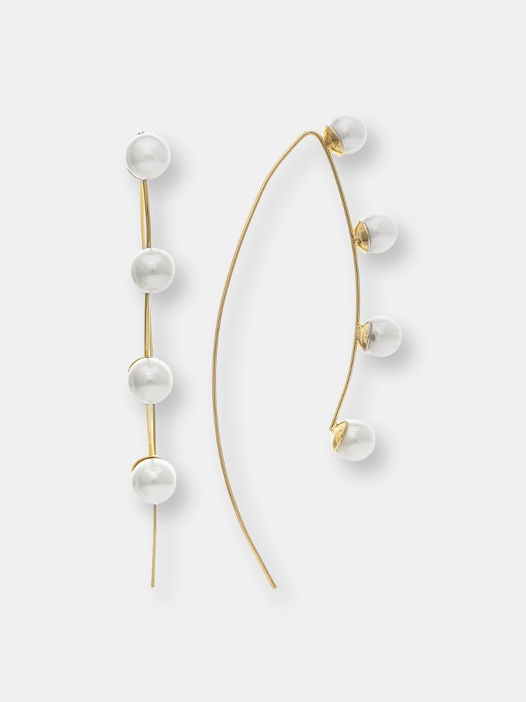 Long Wire Pearl Earrings - Gold