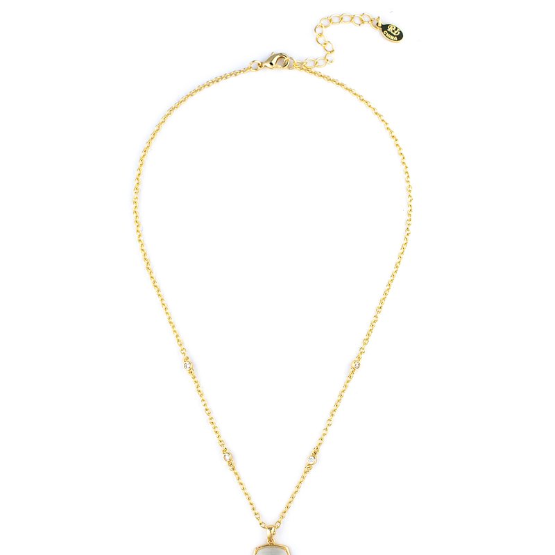 Rivka Friedman Mother Of Pearl Pendant With Cz Embellished Chain In Gold