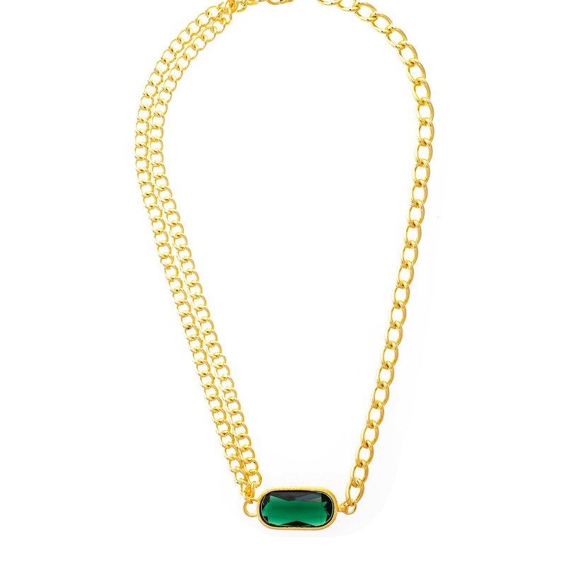 Rivka Friedman Multi Chain Faceted Emerald Crystal Necklace In Green
