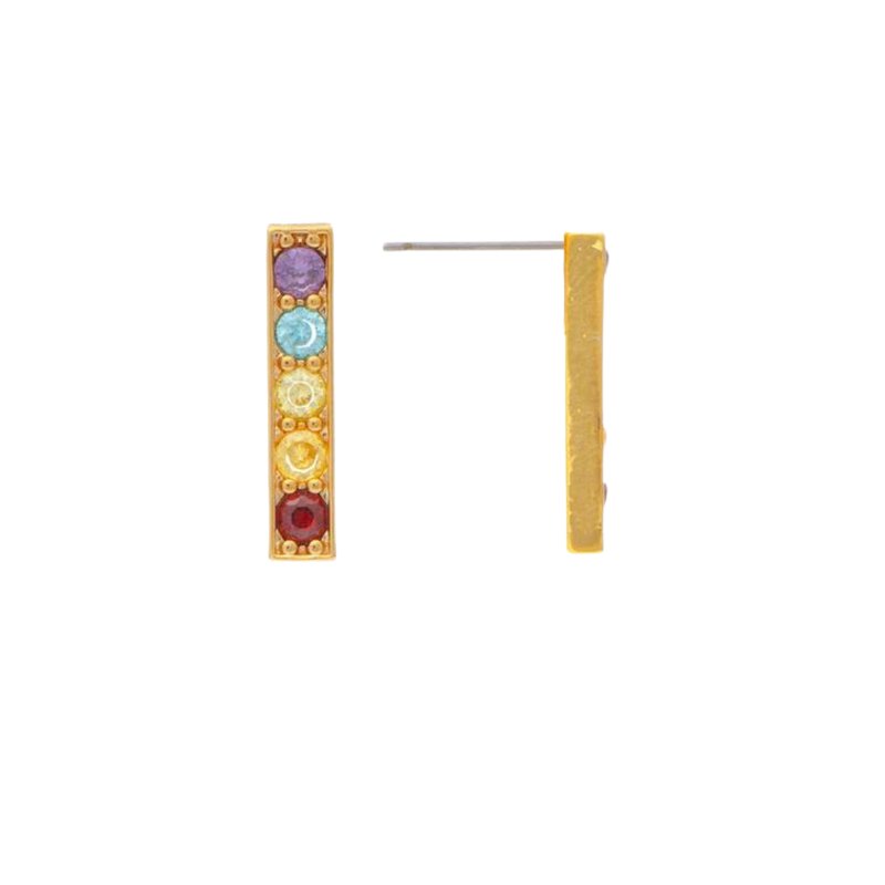 Rivka Friedman Multi Color Crystal Bar Earrings In Gold