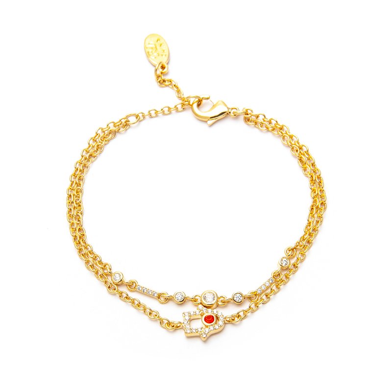 Shop Rivka Friedman Multi Strand Hamsa + Cubic Zirconia Rubelite Bracelet In Gold