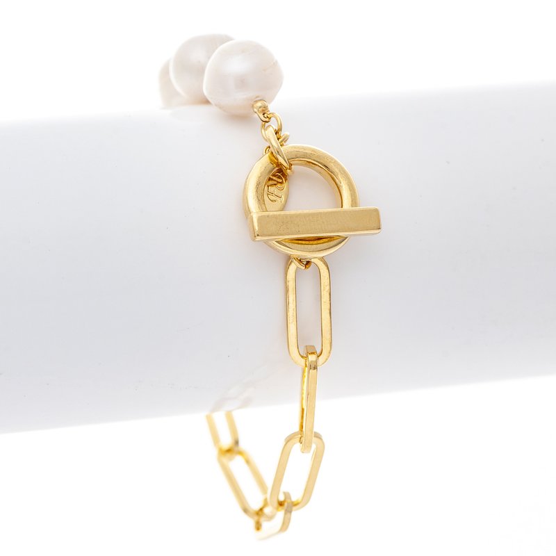 Rivka Friedman Natural Pearl + Bead Toggle Bracelet In Gold