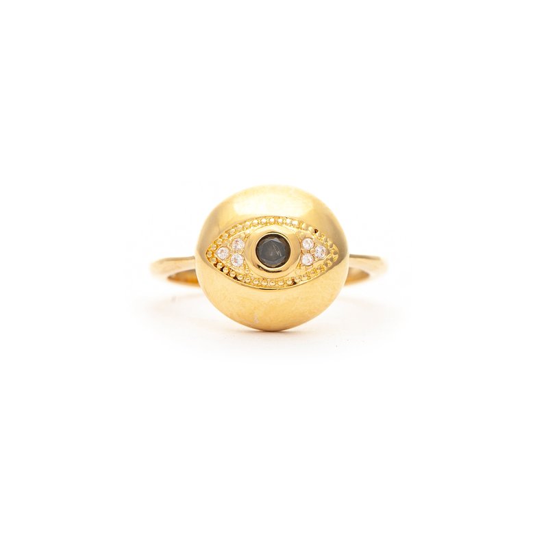 Rivka Friedman Onyx + Cz Evil Eye Ring In Gold