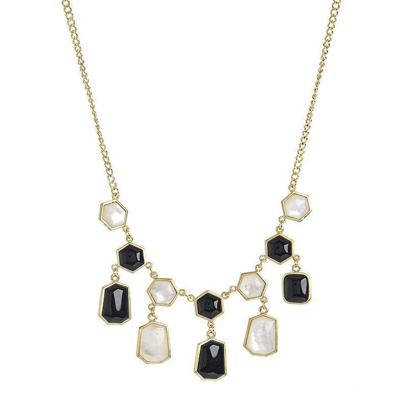 Rivka Friedman Onyx + Mother Of Pearl Statement Necklace In Gold