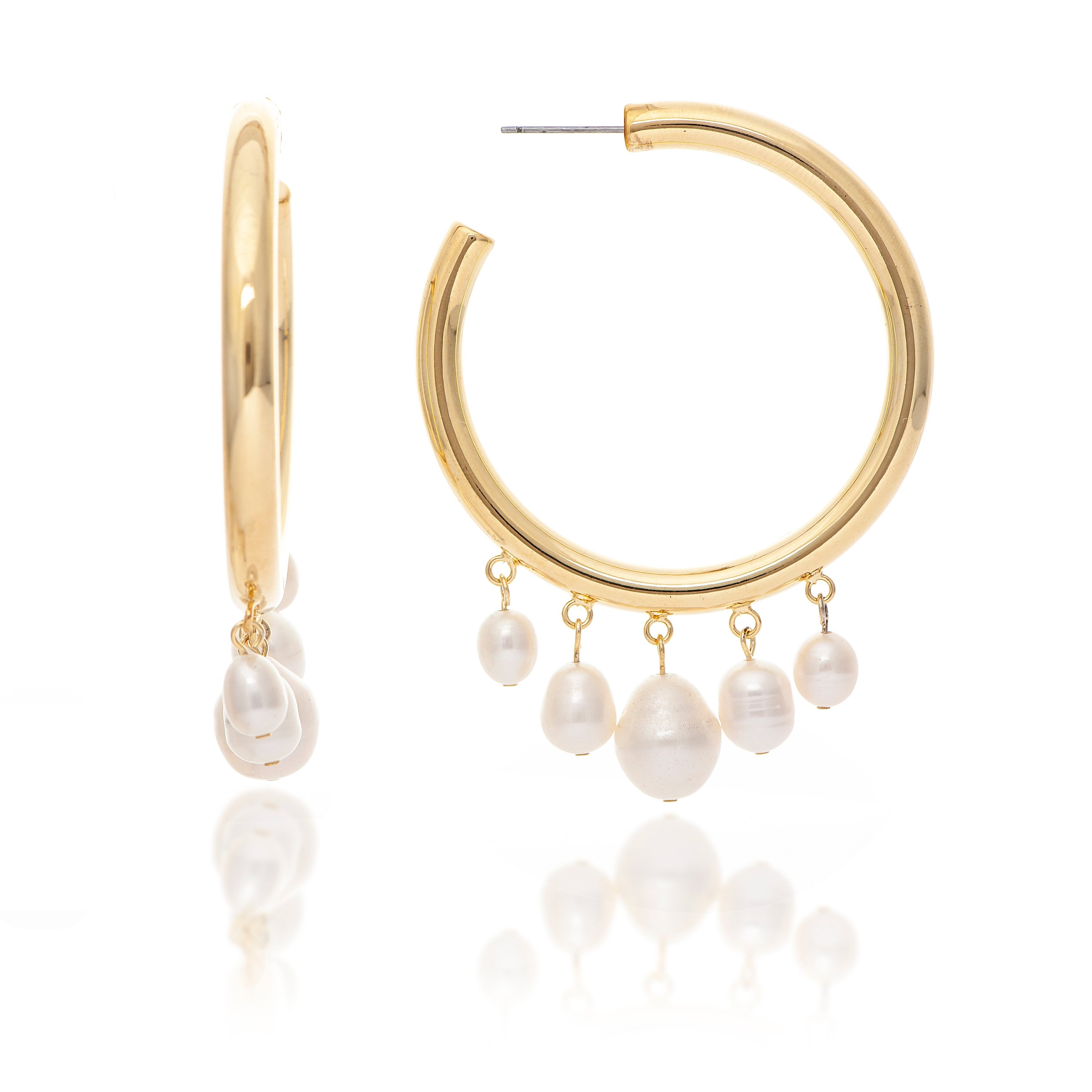 Rivka Friedman Pearl Dangle Hoop Earrings In White
