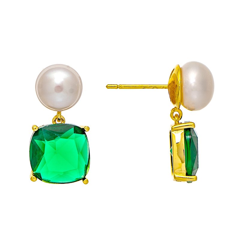 Rivka Friedman Pearl + Emerald Drop Earring