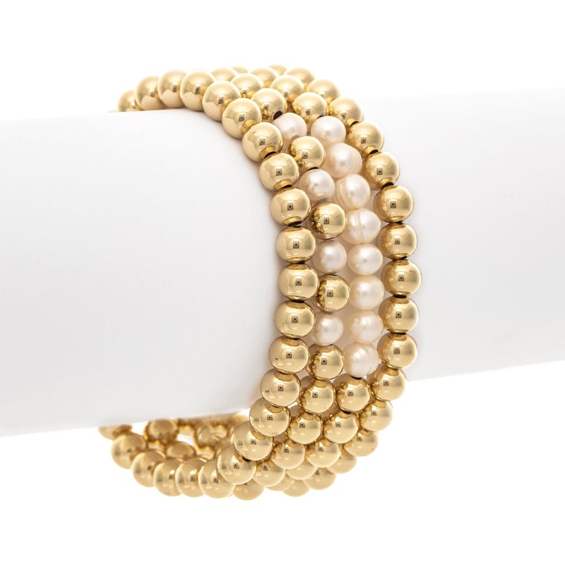 Rivka Friedman Polished Bead & Pearl Stretch Bracelet Set In Gold
