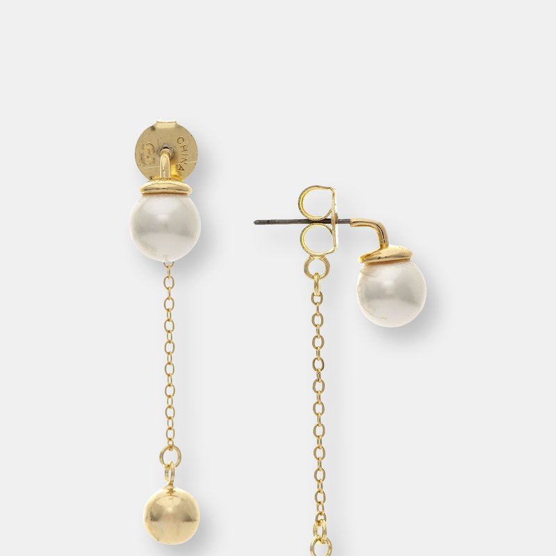 Rivka Friedman 18k Plated 9mm Pearl Bead Drop Earrings In Gold