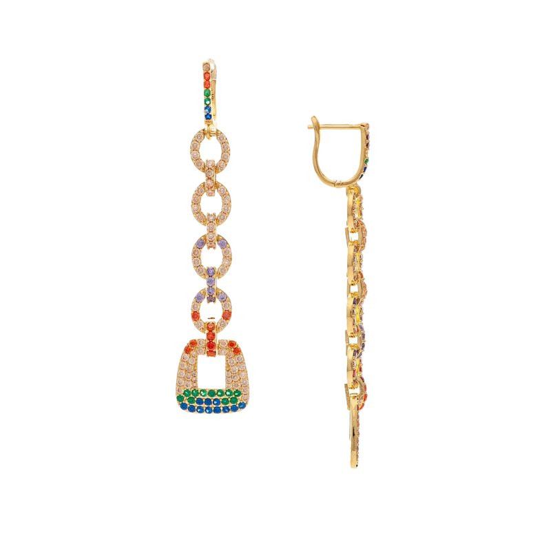 Rivka Friedman Rainbow Multi Crystal Dangle Earrings In Gold