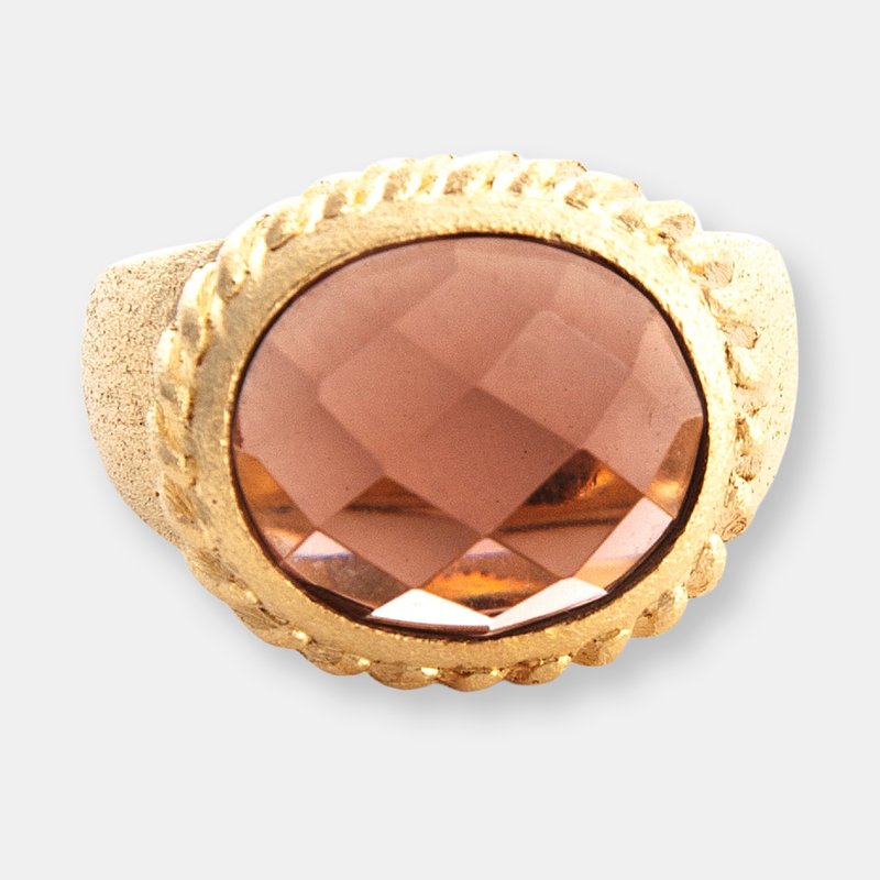 Rivka Friedman Raspberry Oval Twisted Bezel Ring In Gold / Raspberry