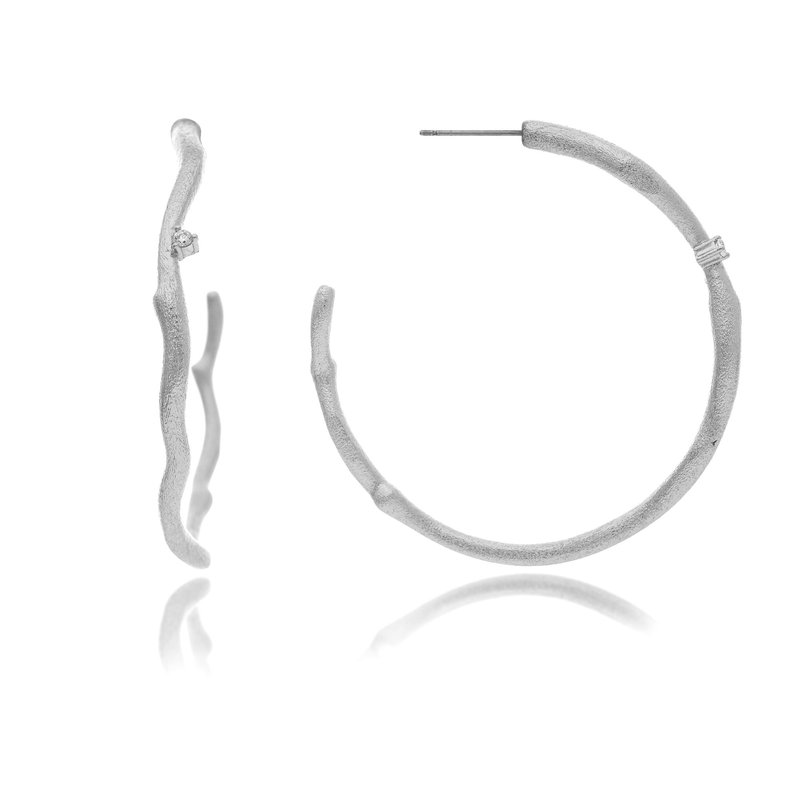 Shop Rivka Friedman Rhodium Bamboo + Cz Hoop Earrings In White