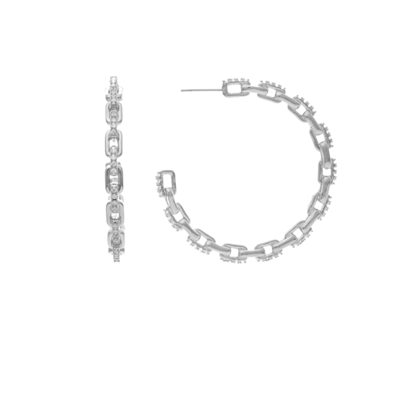 Rivka Friedman Rhodium Chain + Cubic Zirconia Hoop Earrings In Grey