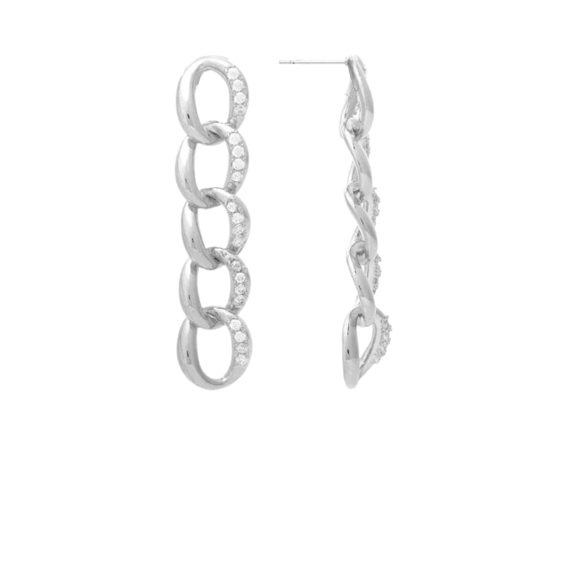 Shop Rivka Friedman Rhodium Chain Link + Cubic Zirconia Dangle Earrings In Grey